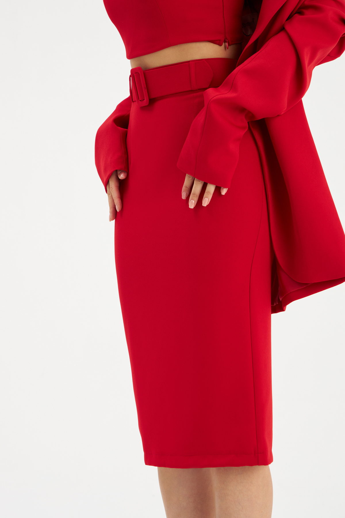 Kemerli kalem etek - KIRMIZI