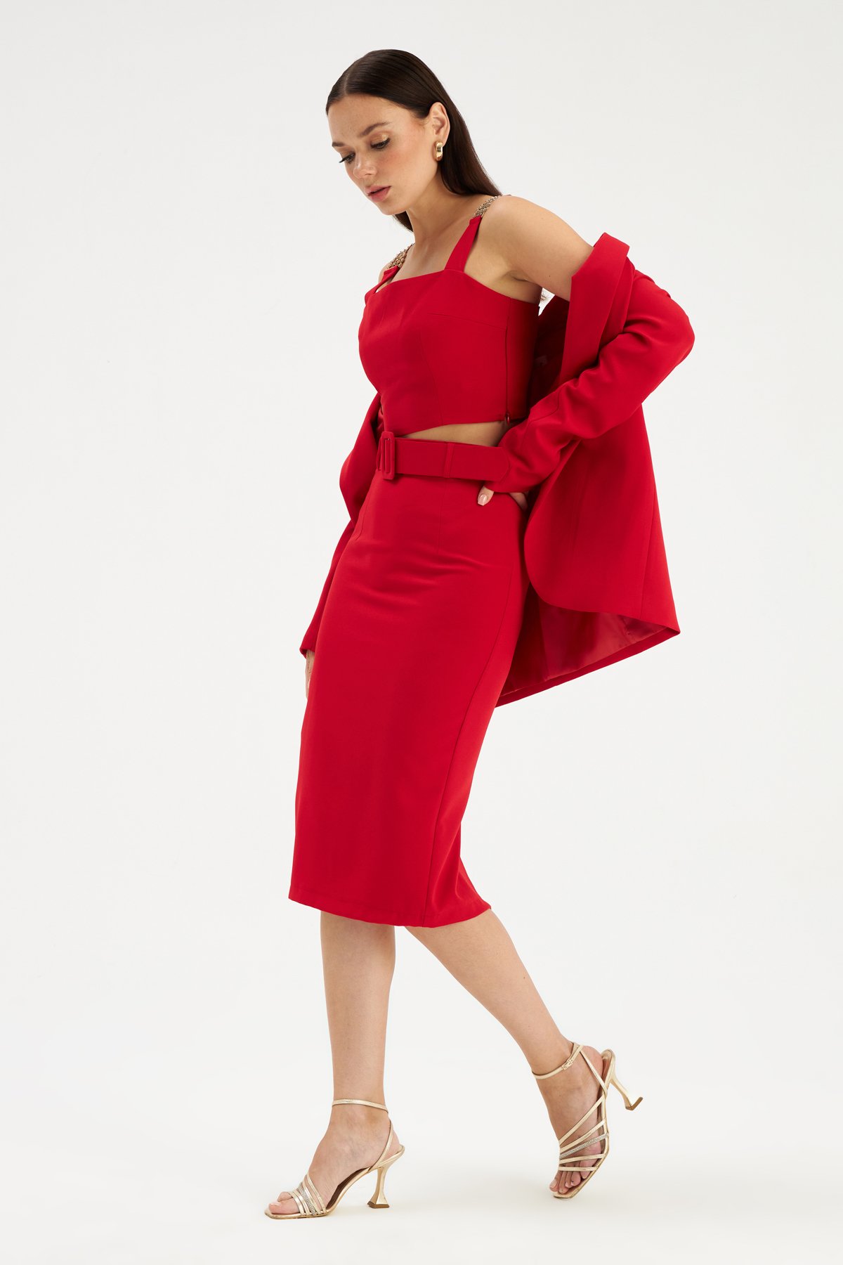 Kemerli kalem etek - KIRMIZI