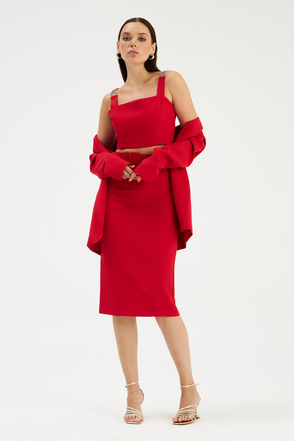 Kemerli kalem etek - KIRMIZI