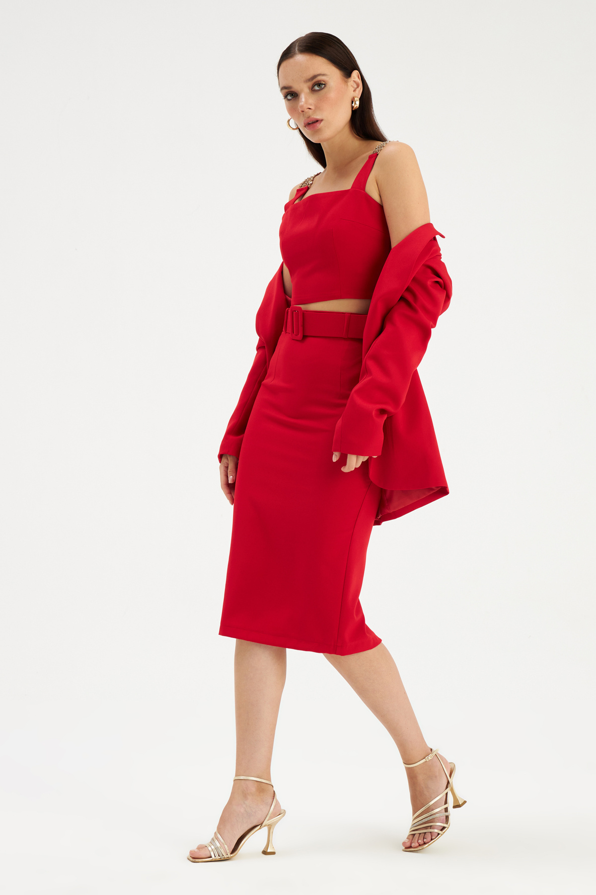 Kemerli kalem etek - KIRMIZI