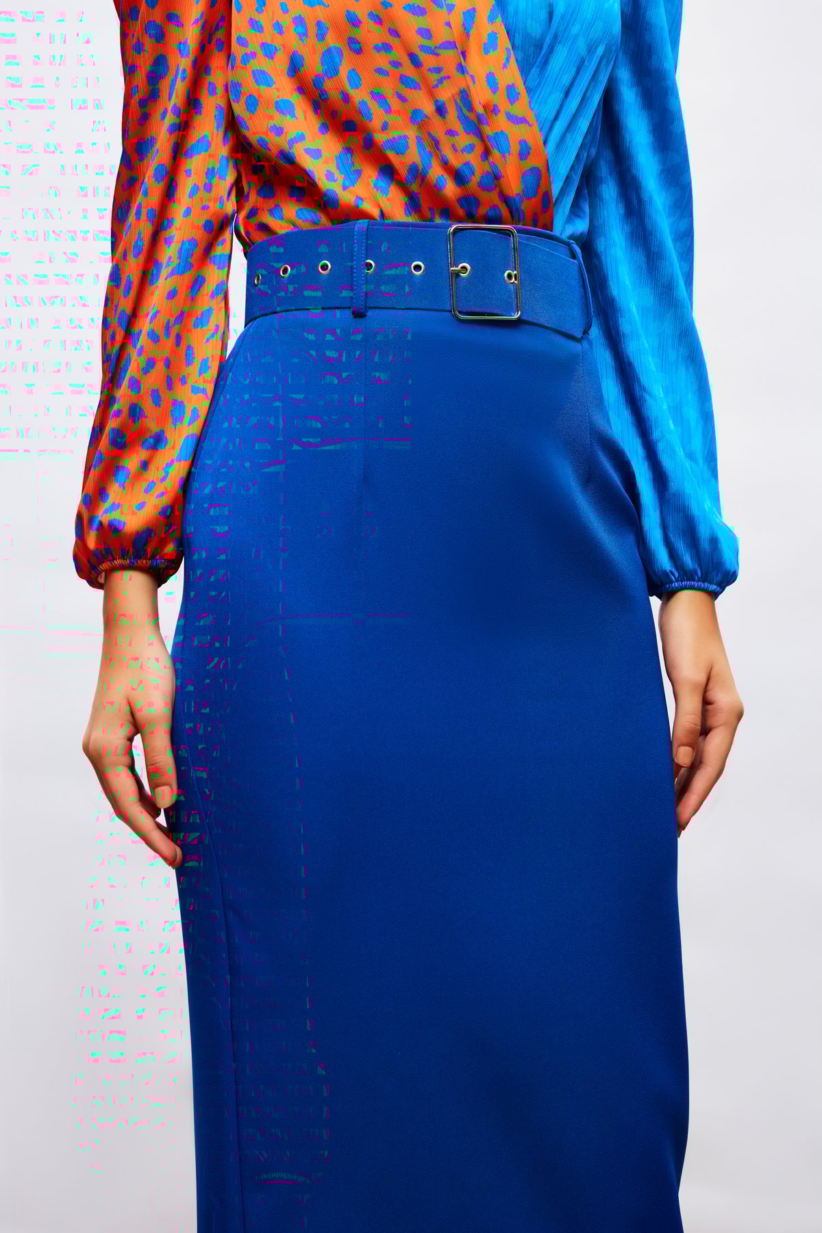 Belted Pencil Skirt - SAX BLUE