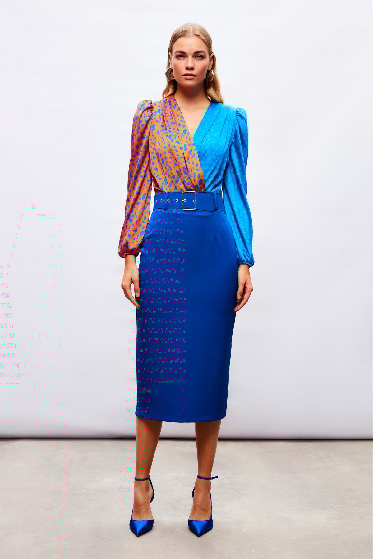 Belted Pencil Skirt - SAX BLUE
