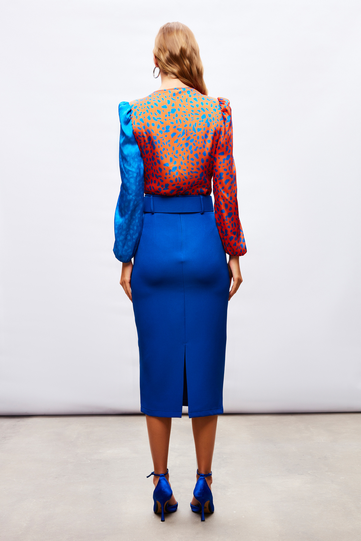 Belted Pencil Skirt - SAX BLUE
