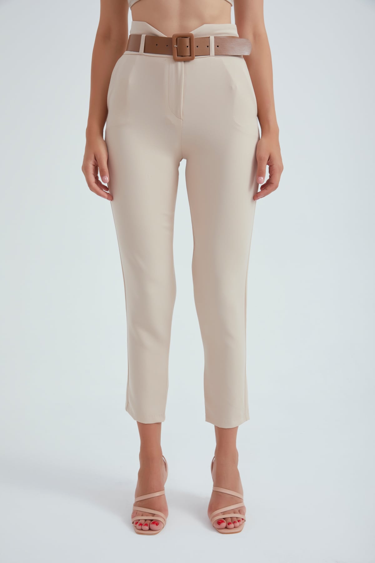 Kemerli klasik pantolon - BEJ