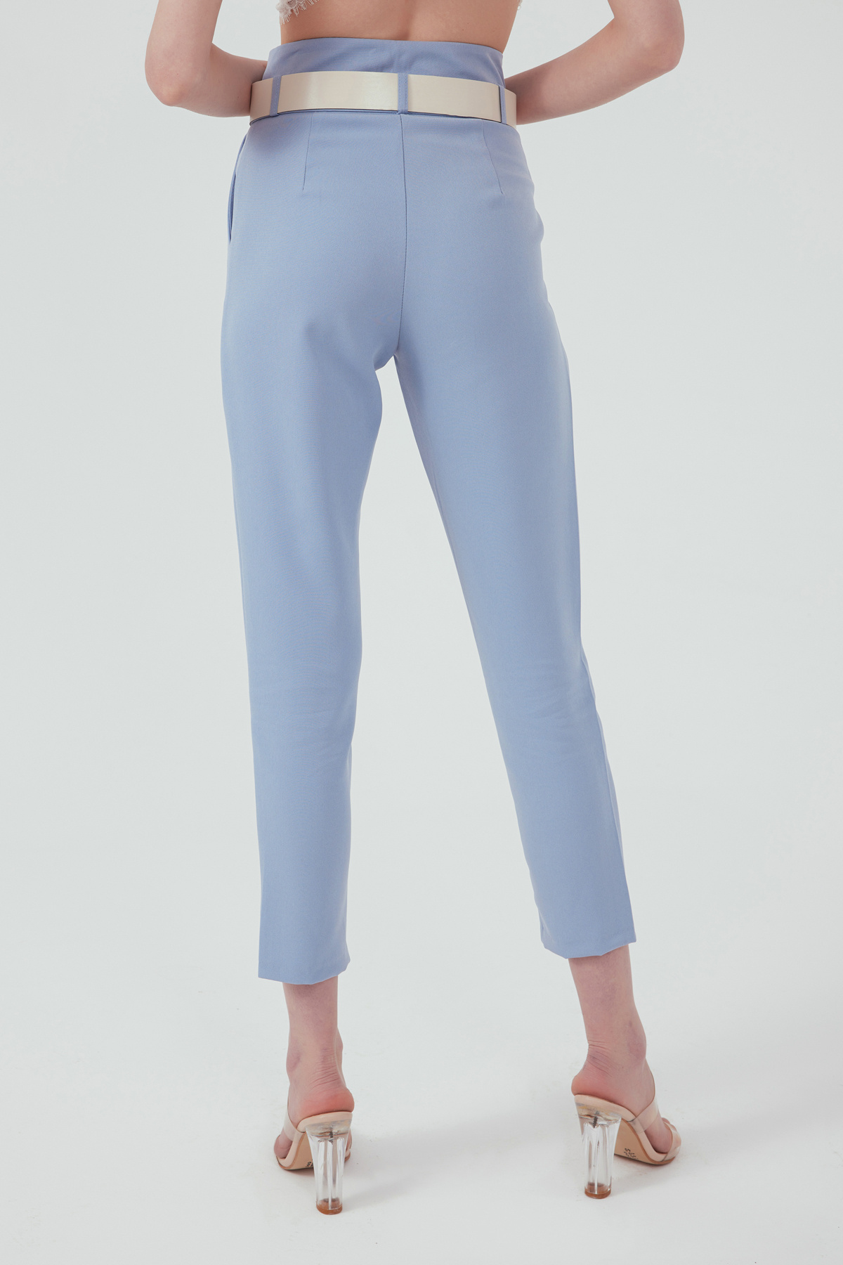Kemerli klasik pantolon - MAVİ