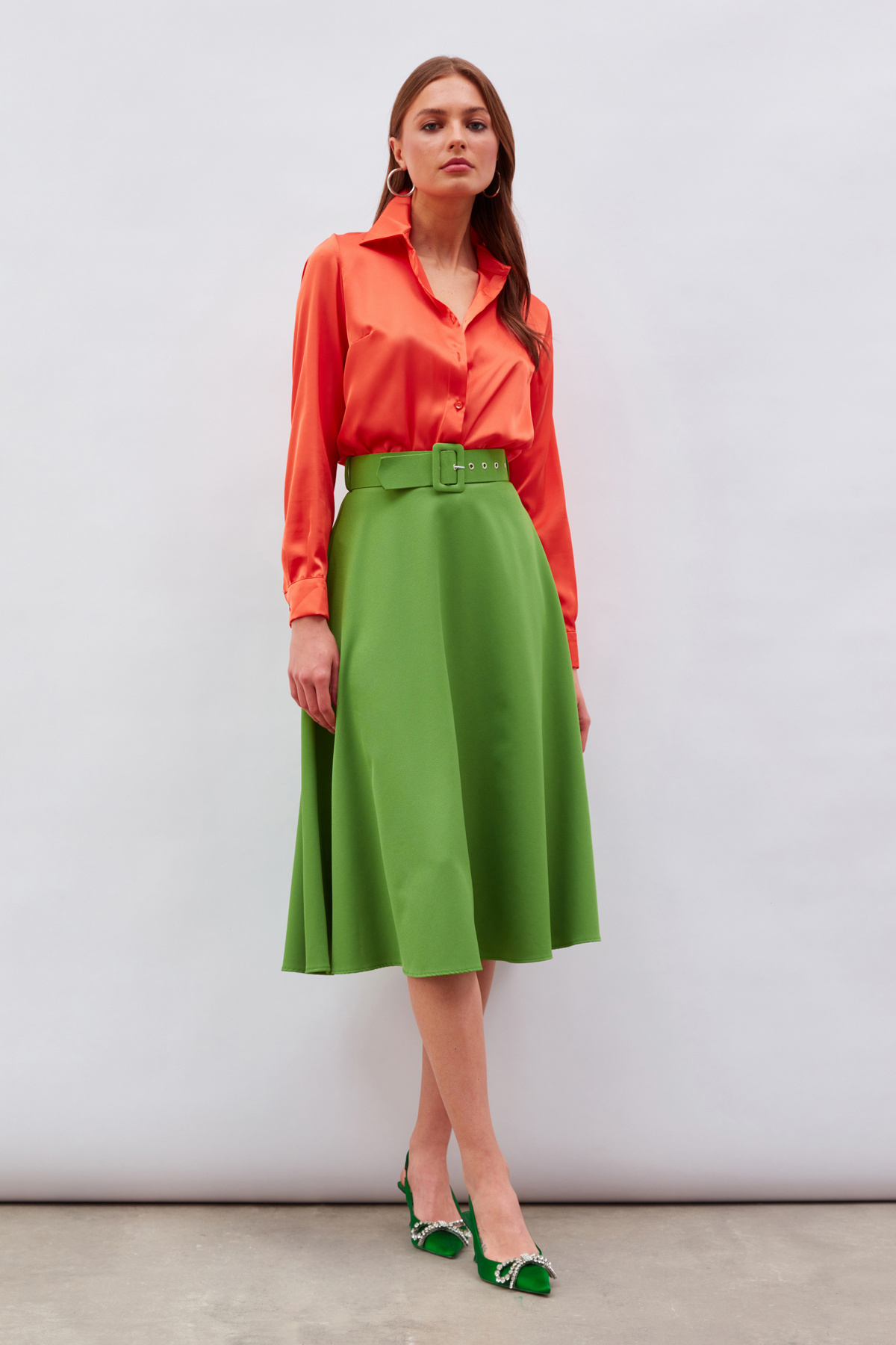 Kemerli kloş etek - AÇIK YEŞİL