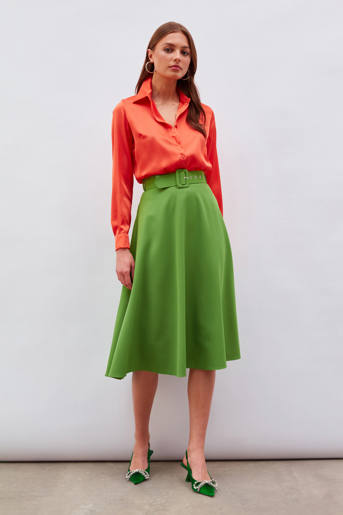 Kemerli kloş etek - AÇIK YEŞİL