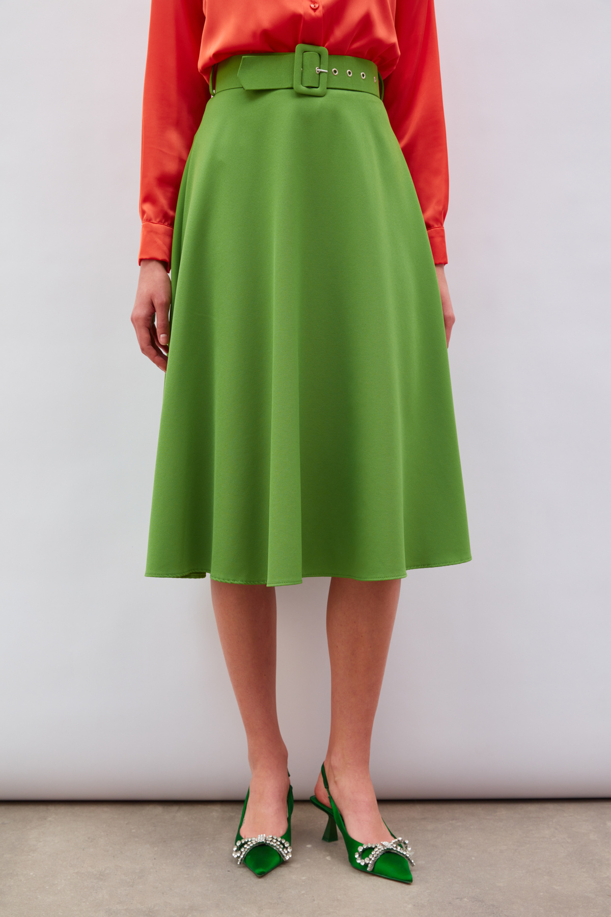 Kemerli kloş etek - AÇIK YEŞİL