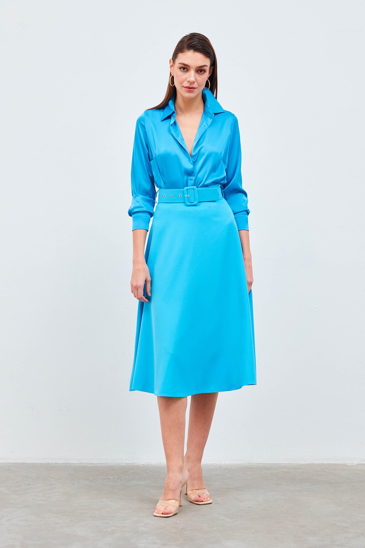 Kemerli kloş etek - BEBE MAVİ