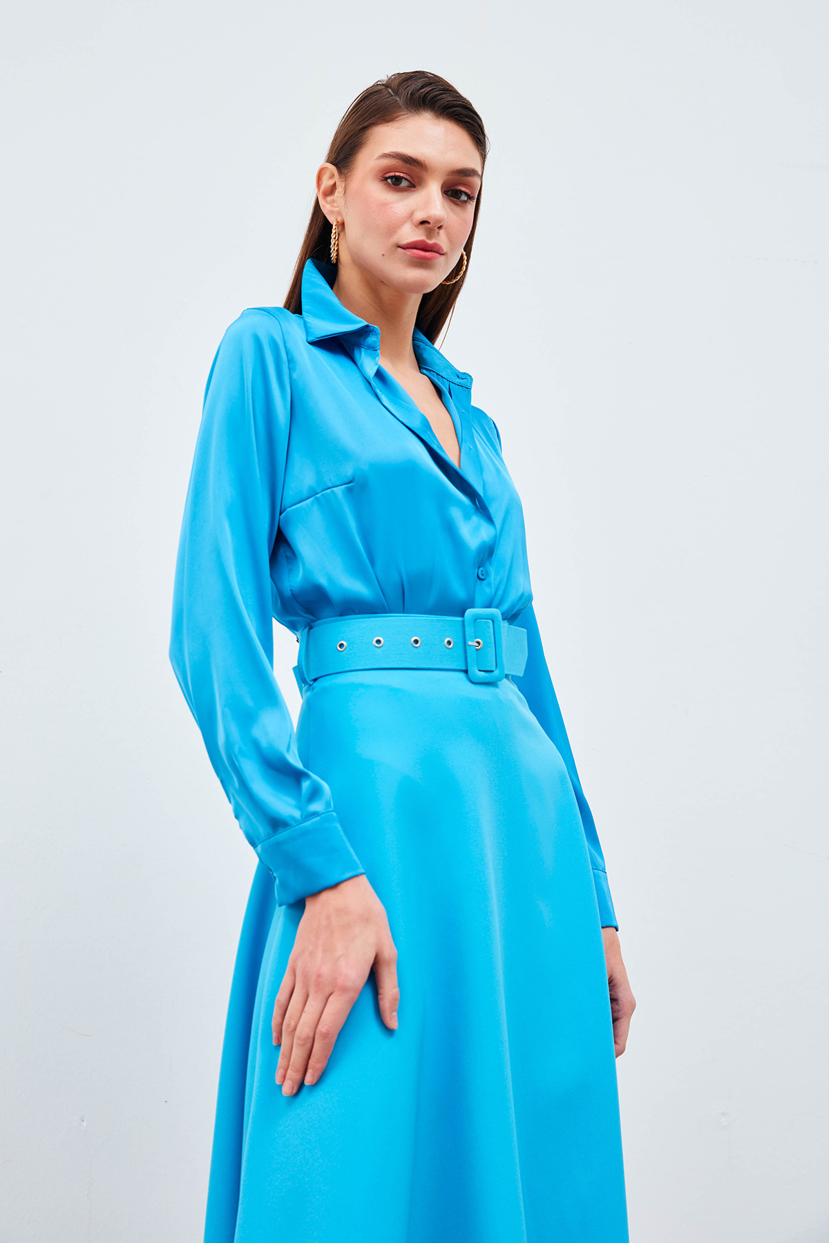 Kemerli kloş etek - BEBE MAVİ