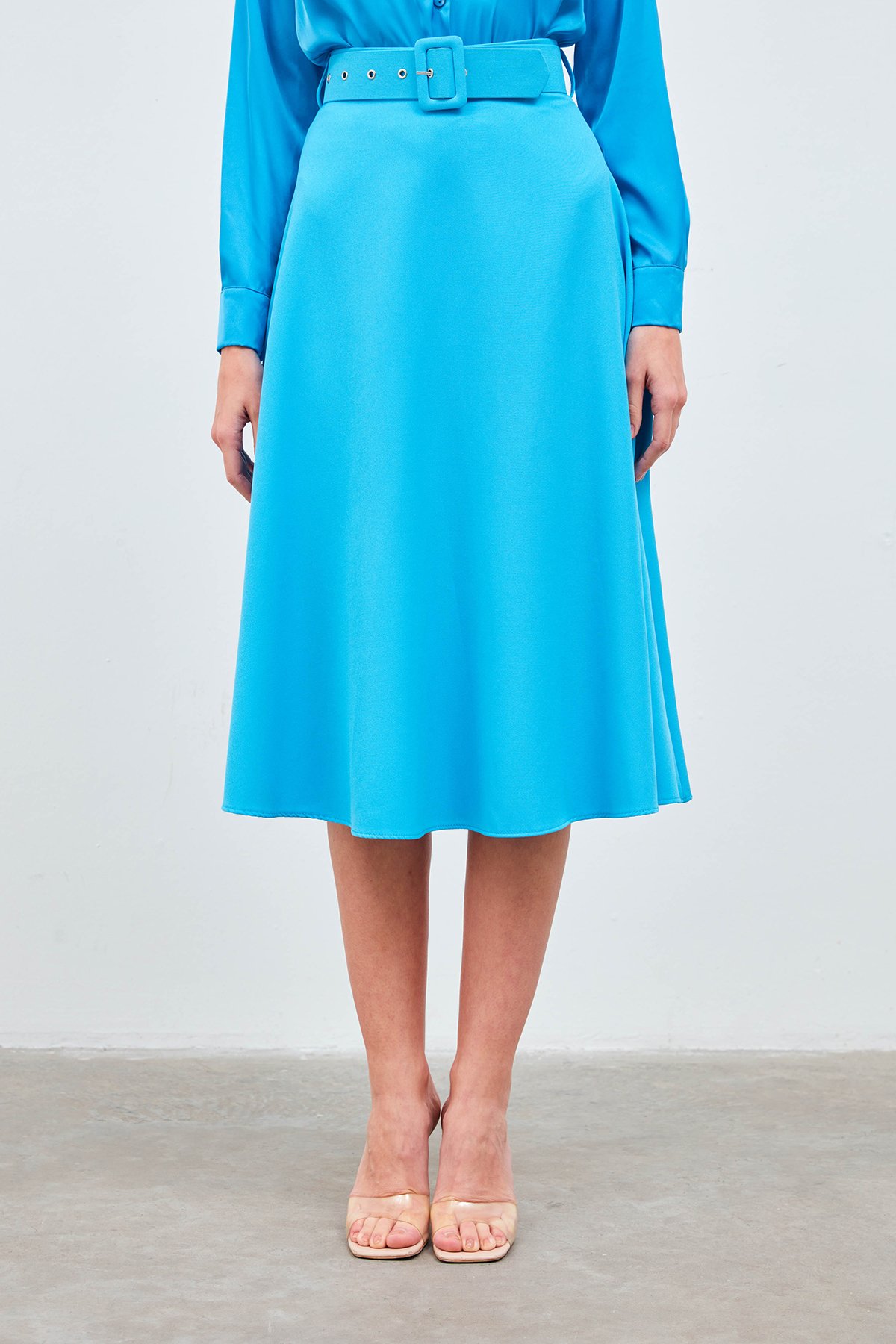 Kemerli kloş etek - BEBE MAVİ