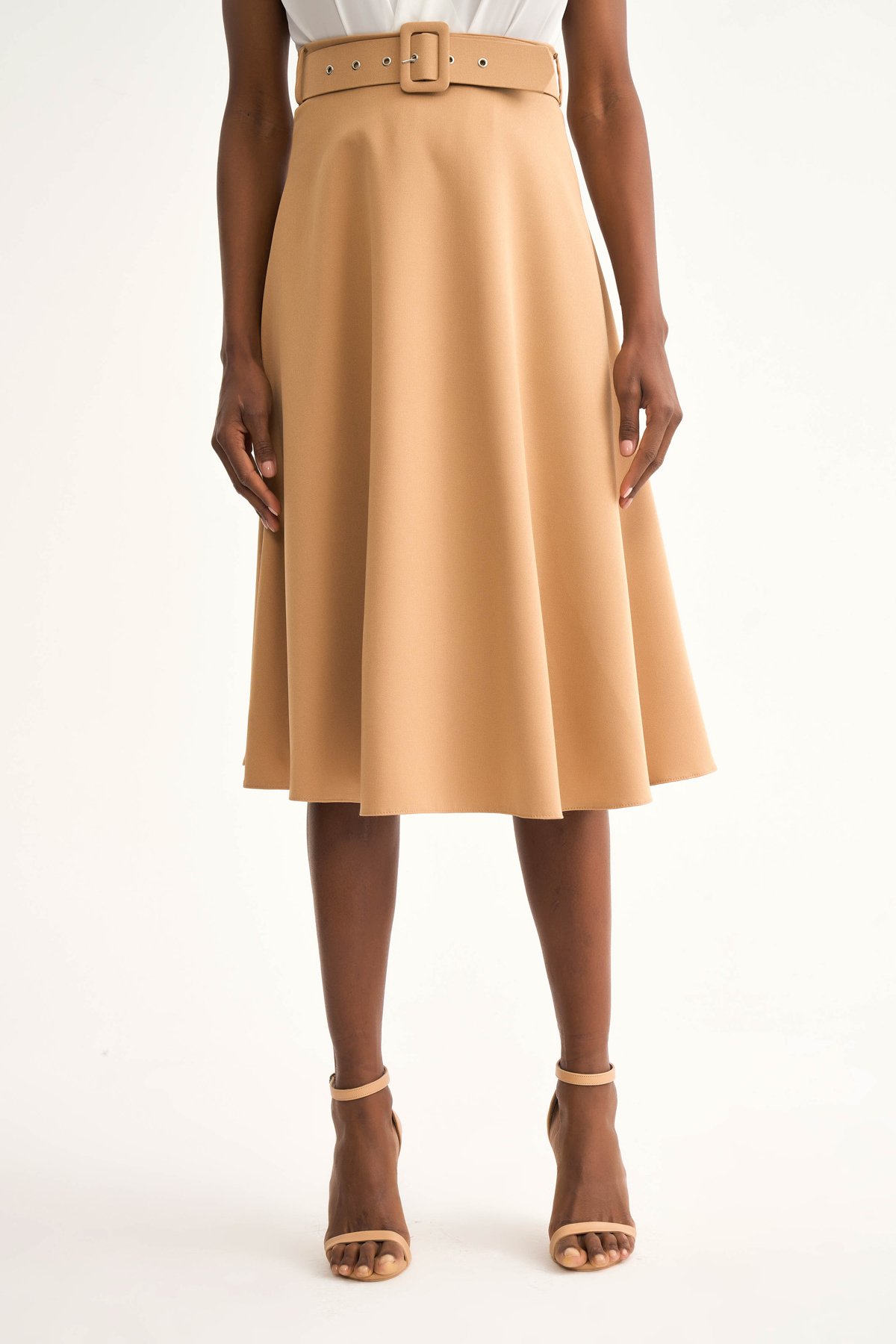 Kemerli kloş etek - BEJ