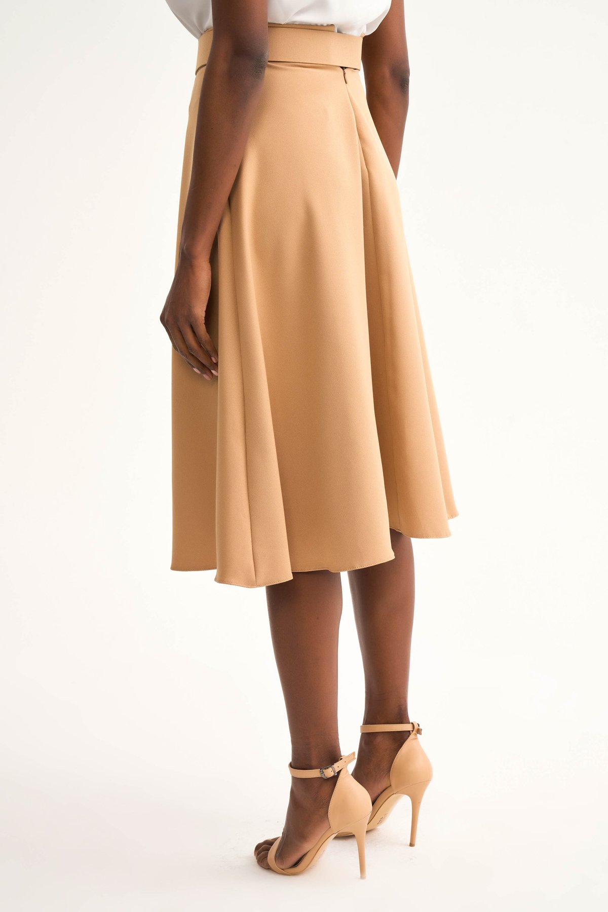 Kemerli kloş etek - BEJ