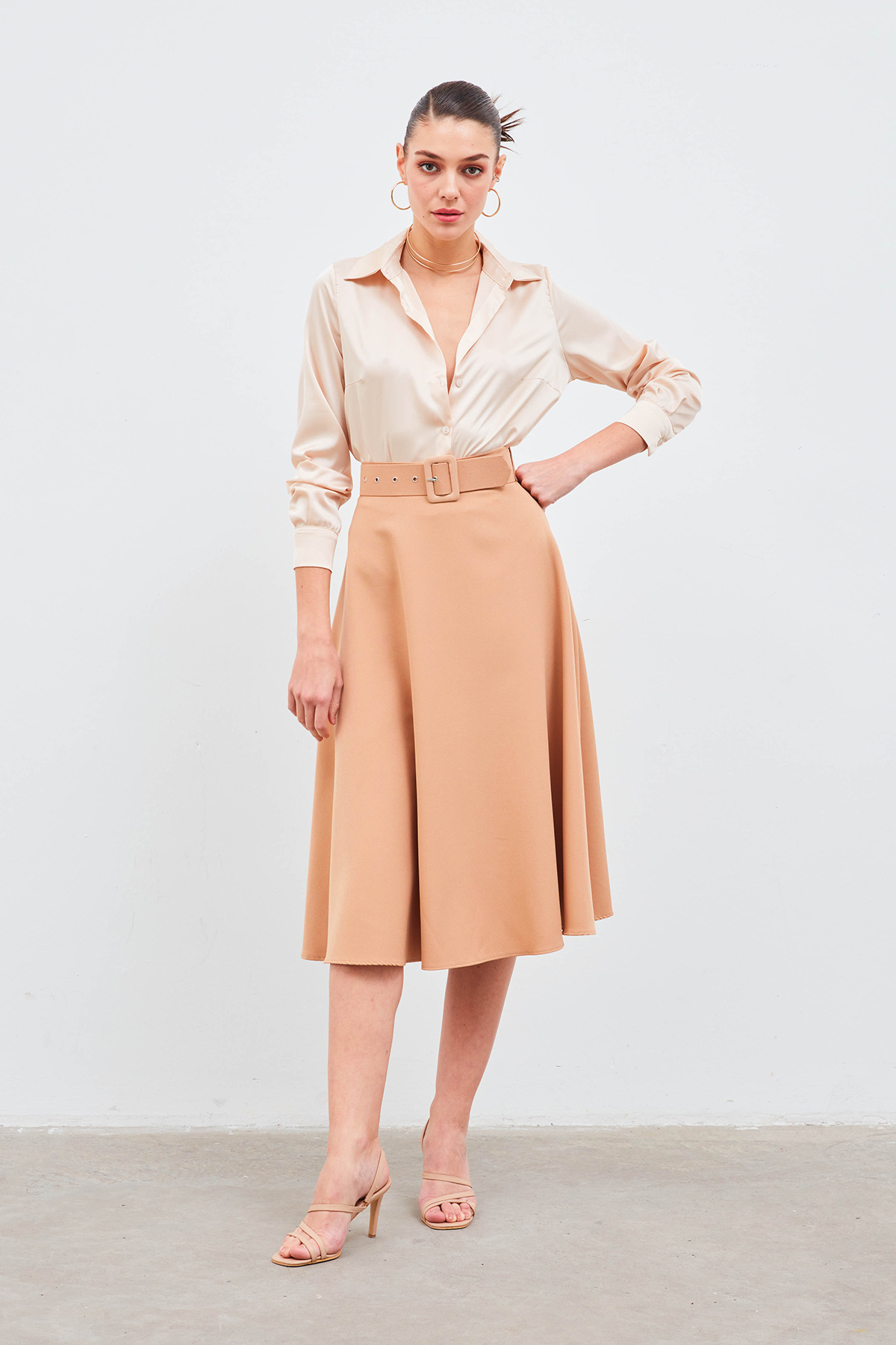 Kemerli kloş etek - CAMEL