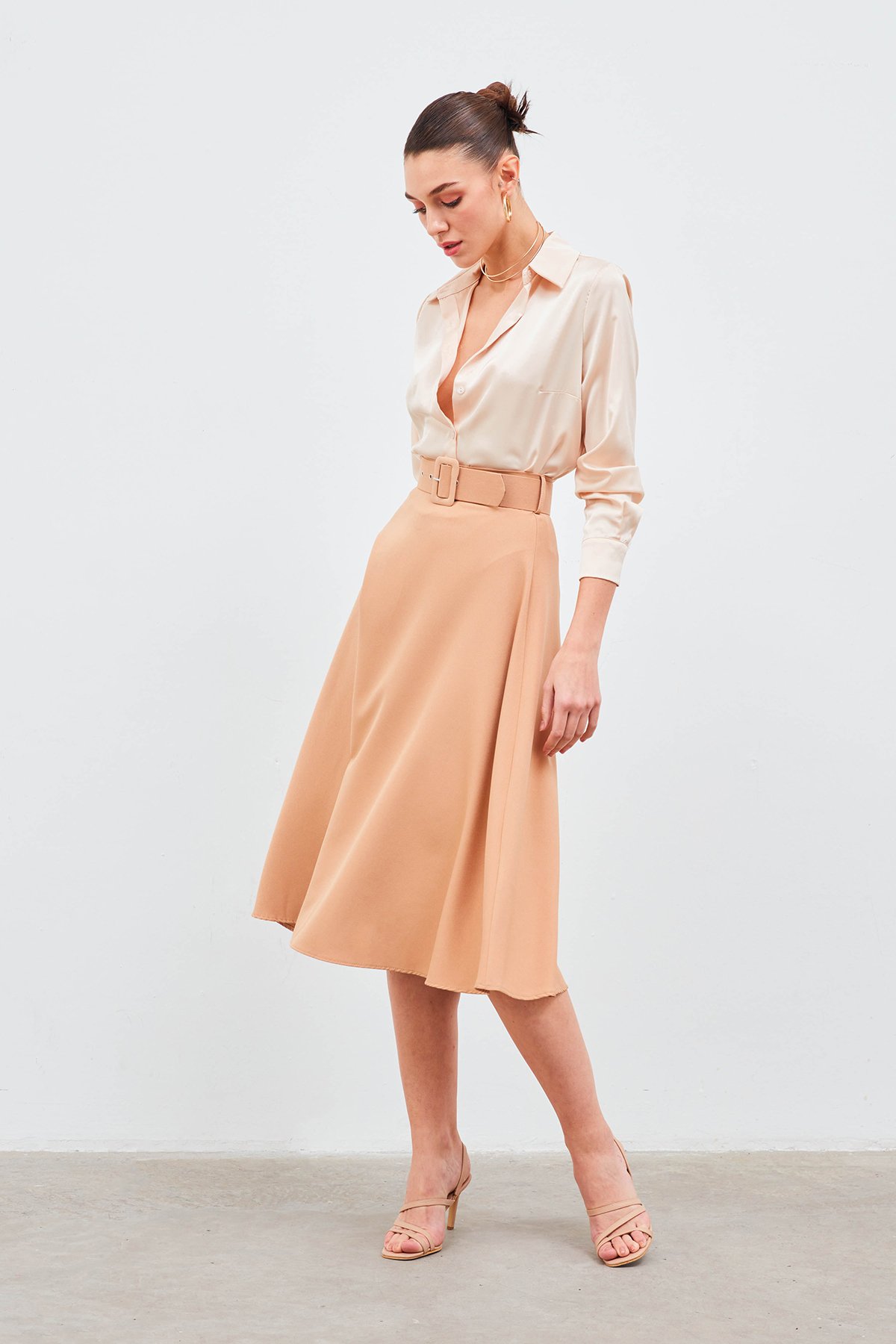 Kemerli kloş etek - CAMEL