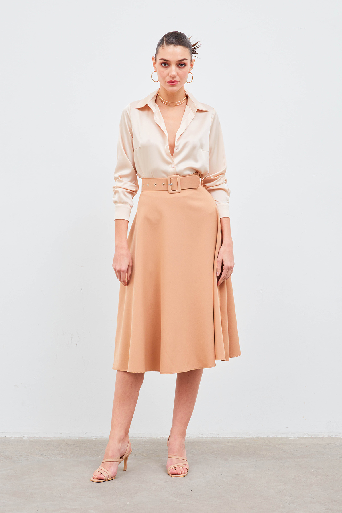 Kemerli kloş etek - CAMEL