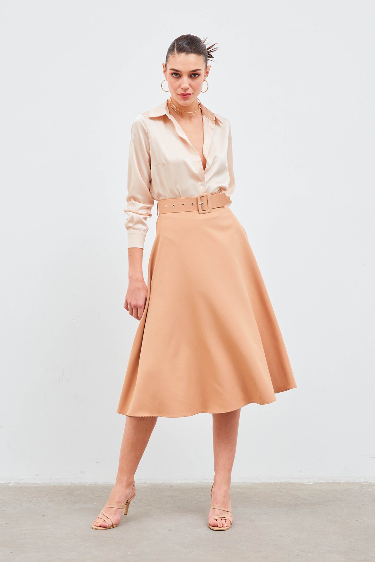Kemerli kloş etek - CAMEL