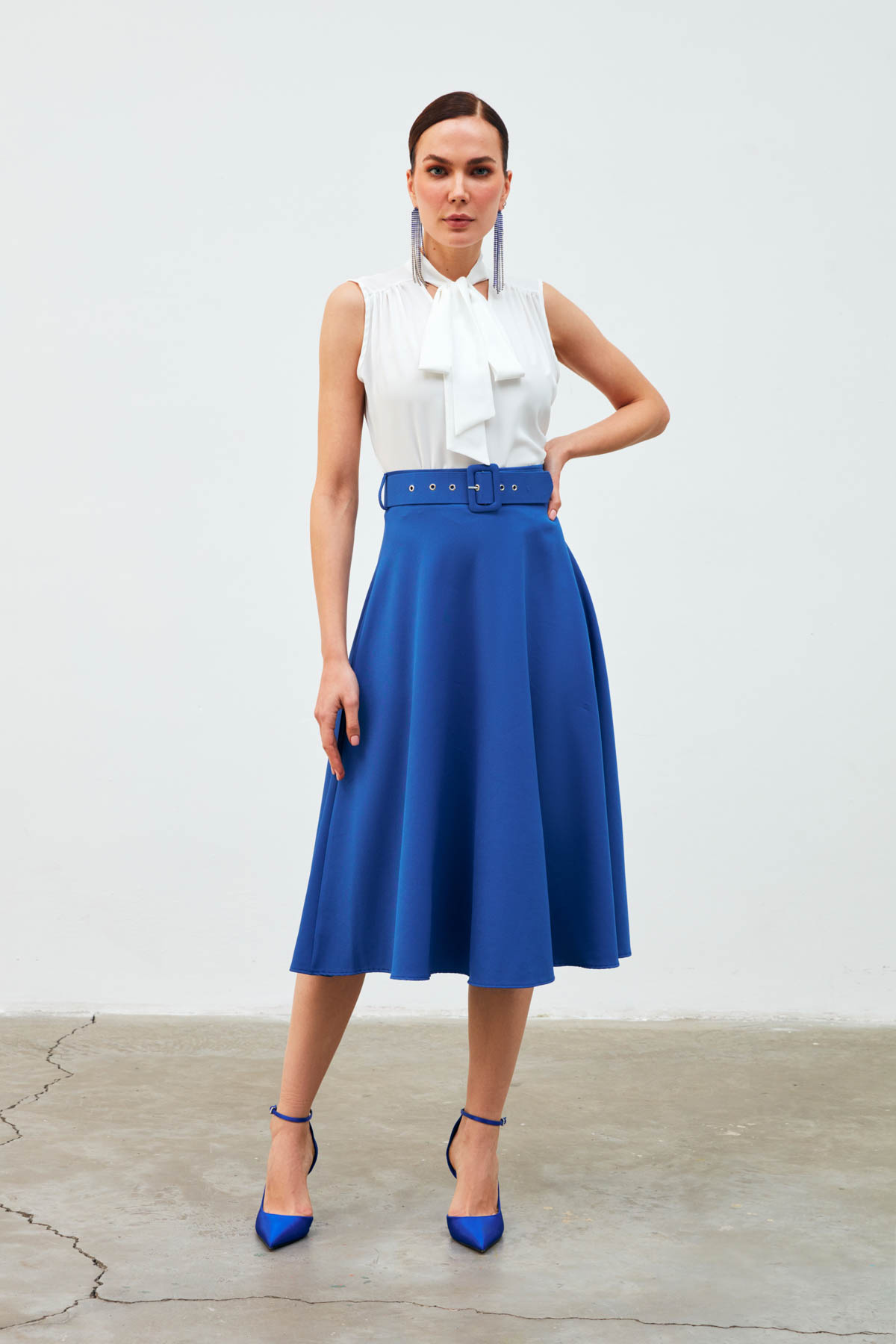 Kemerli kloş etek - İNDİGO