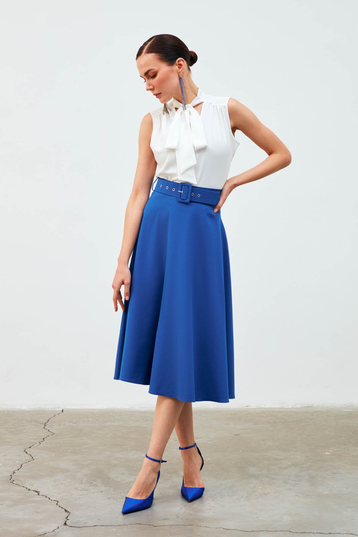 Kemerli kloş etek - İNDİGO