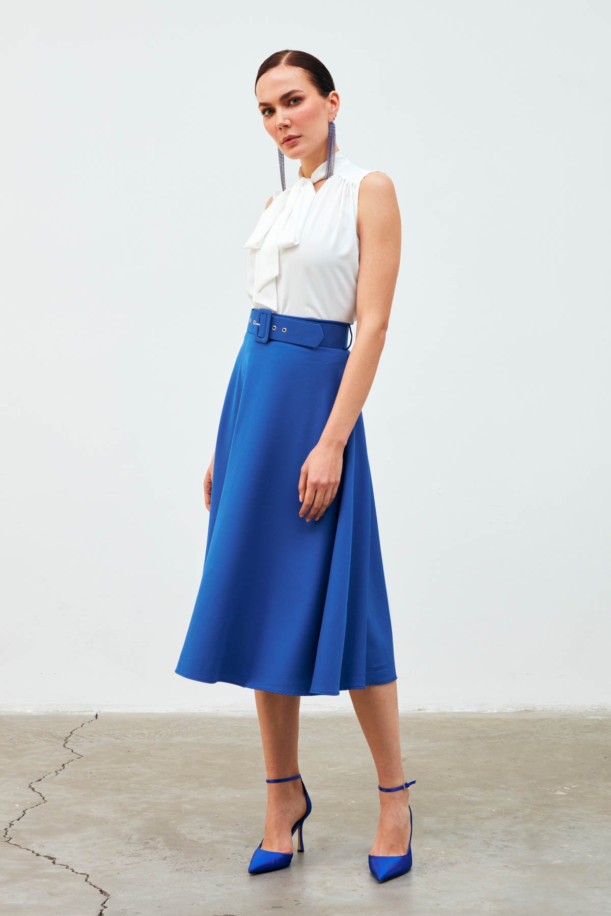 Kemerli kloş etek - İNDİGO