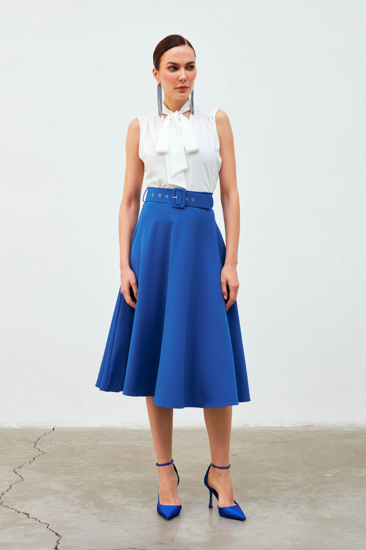 Kemerli kloş etek - İNDİGO