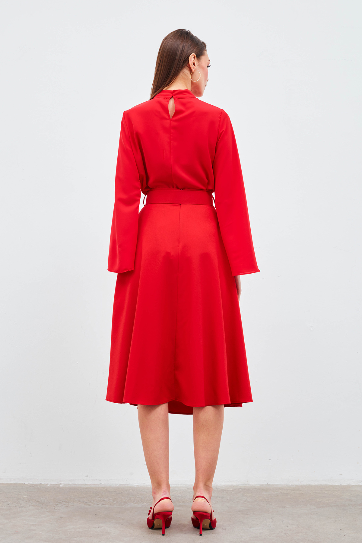 Kemerli kloş etek - KIRMIZI