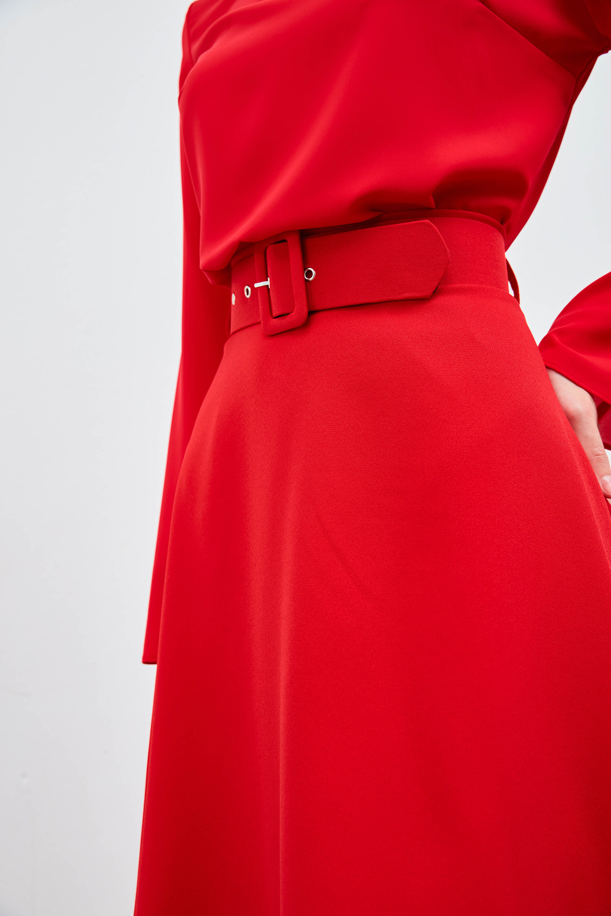 Kemerli kloş etek - KIRMIZI