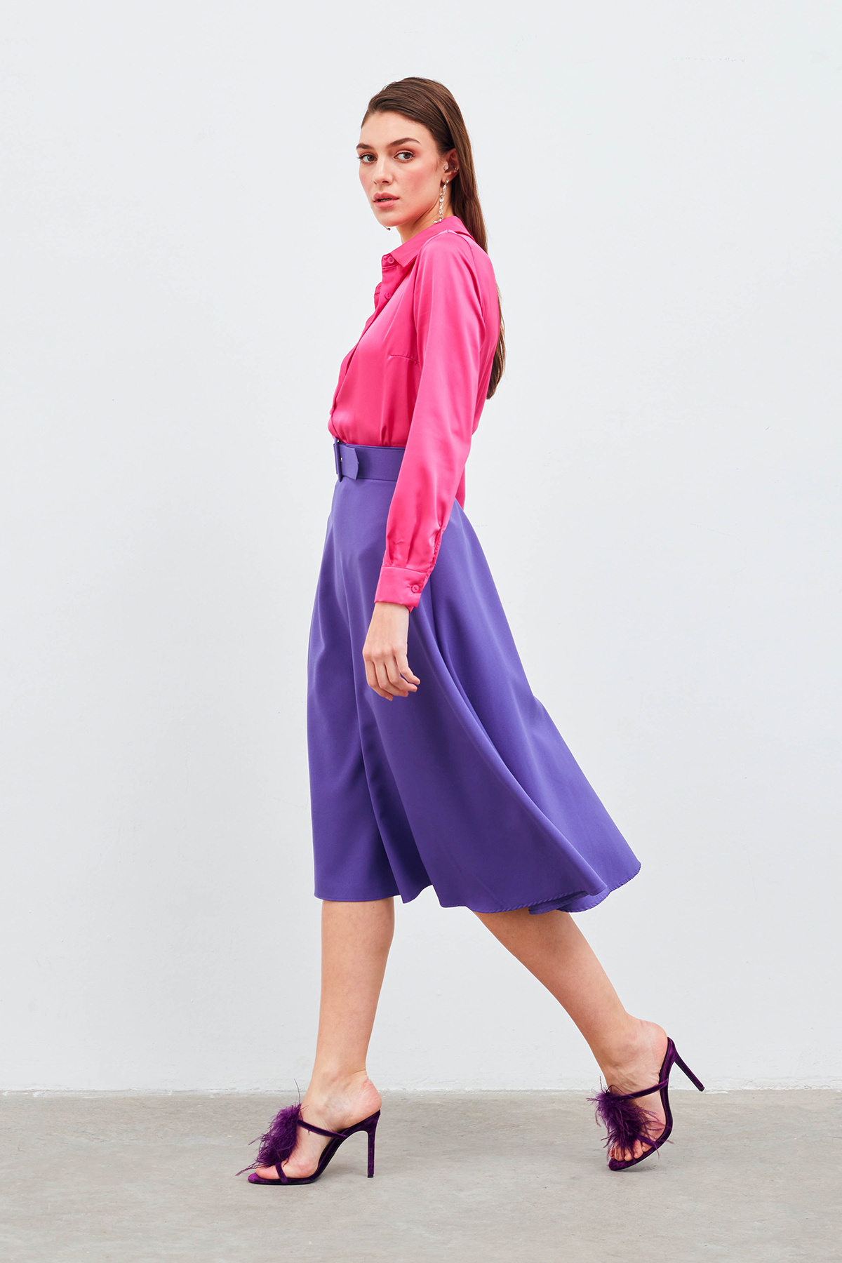 Kemerli kloş etek - MOR