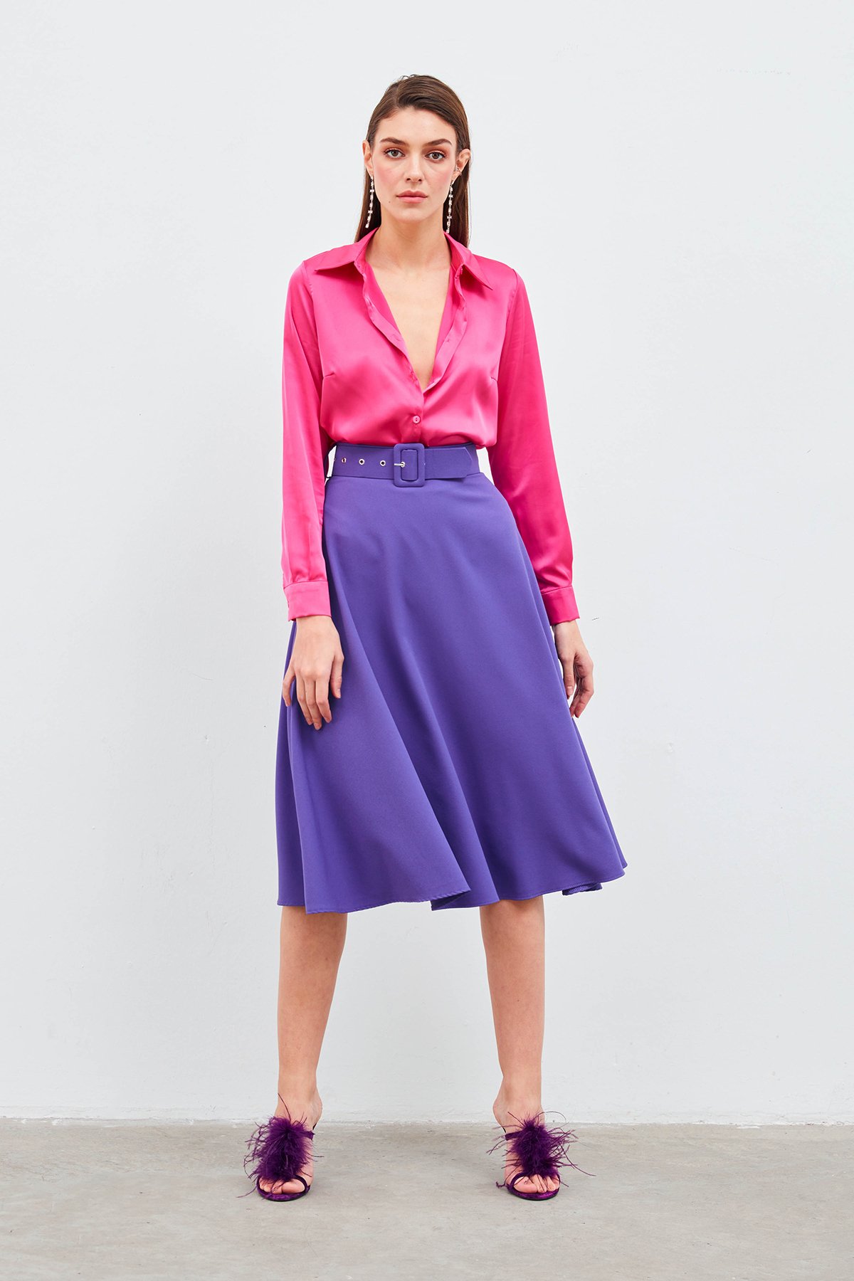 Kemerli kloş etek - MOR