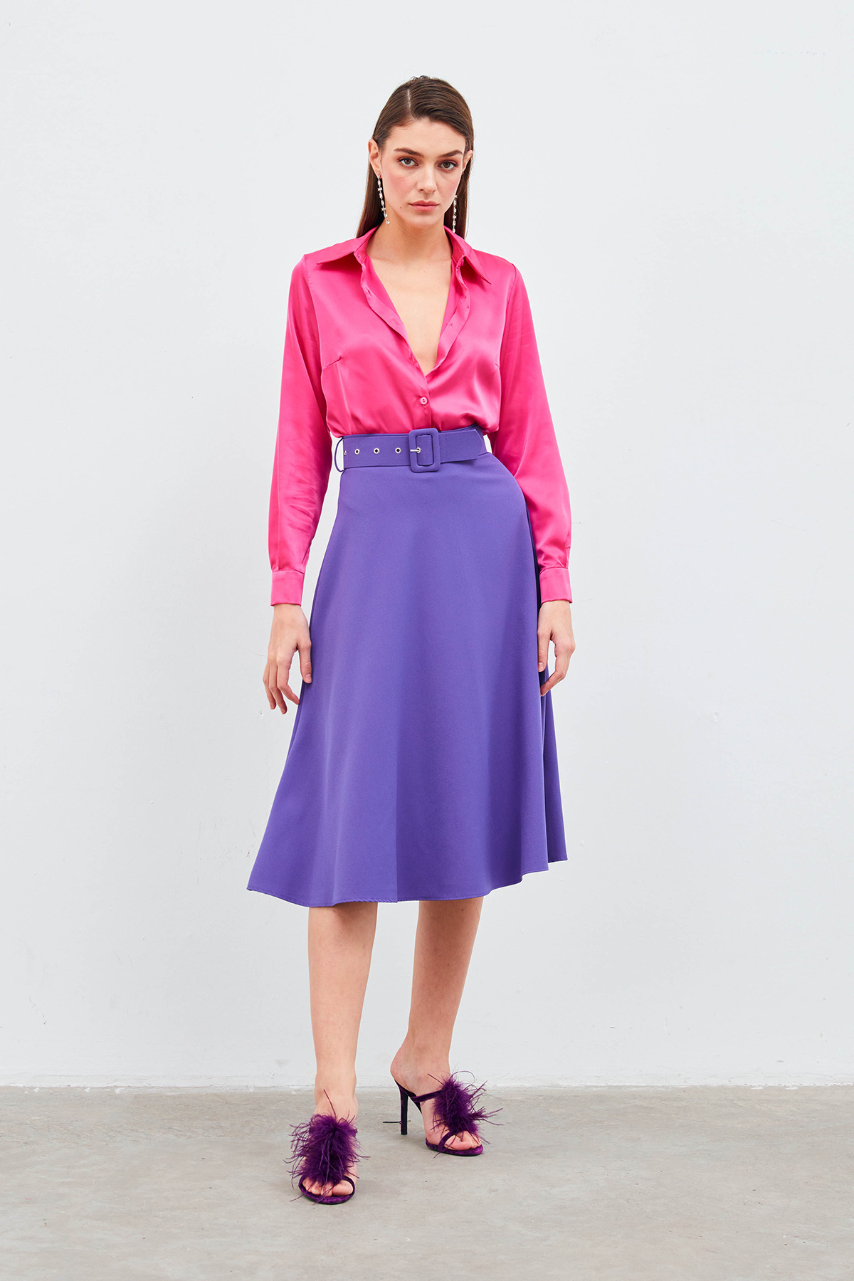 Kemerli kloş etek - MOR