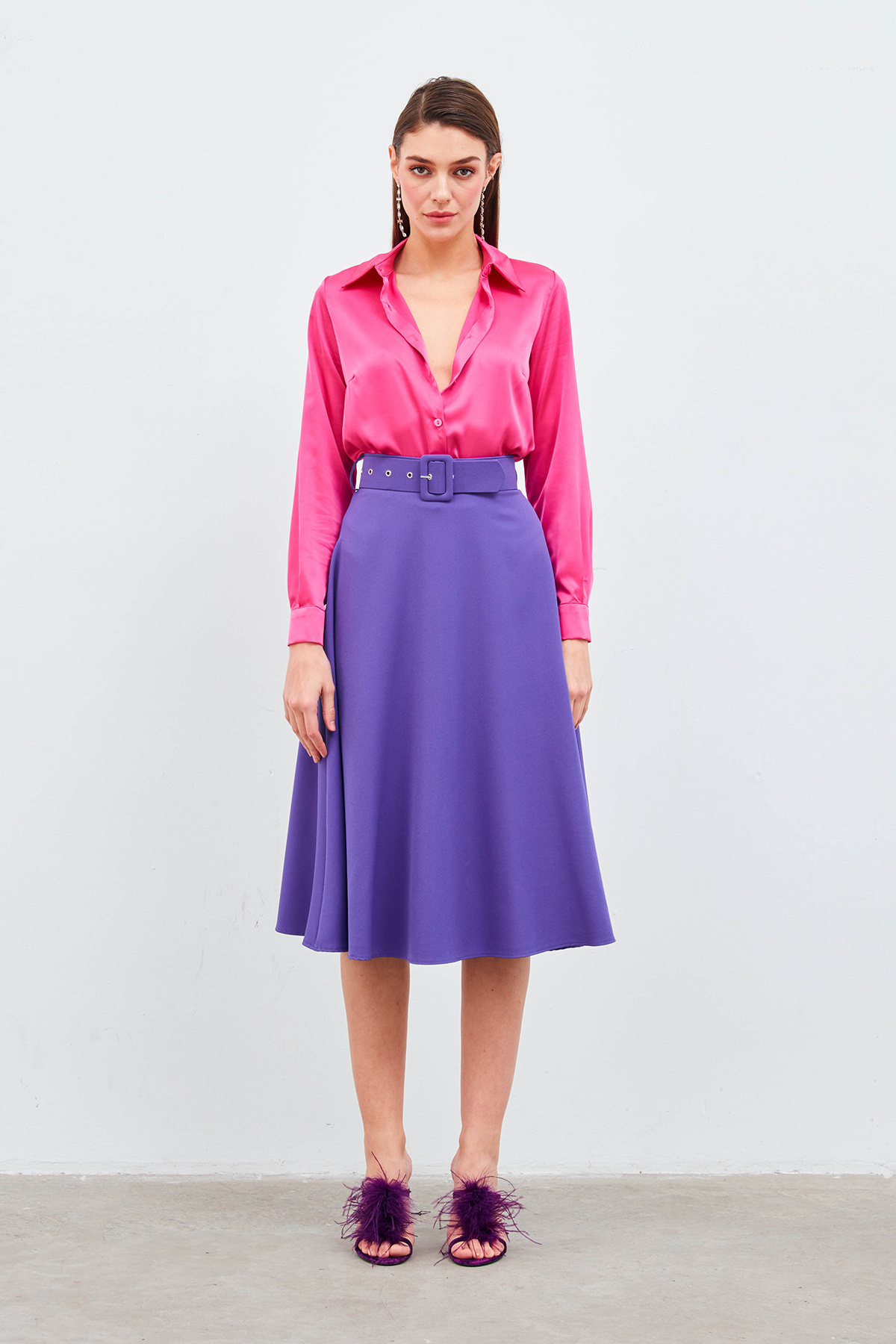 Kemerli kloş etek - MOR