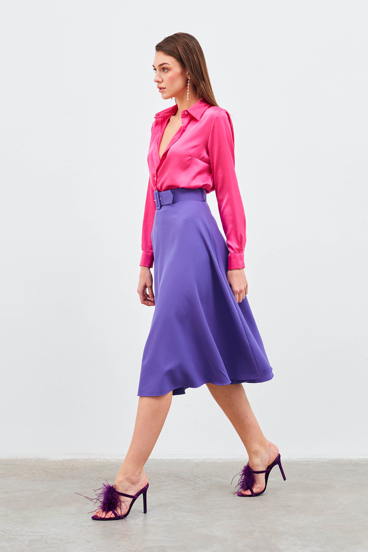 Kemerli kloş etek - MOR