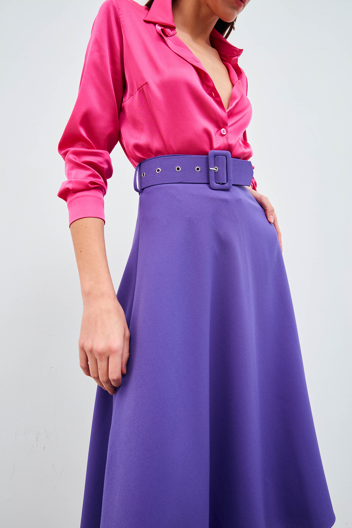 Kemerli kloş etek - MOR