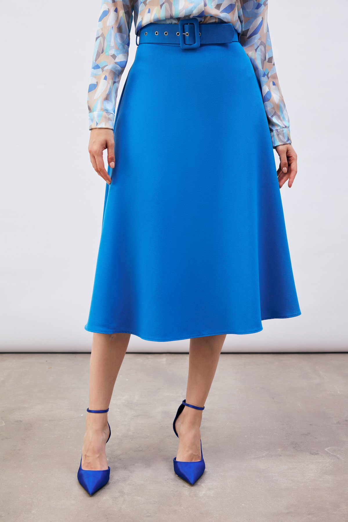 Kemerli kloş etek - SAX MAVİ