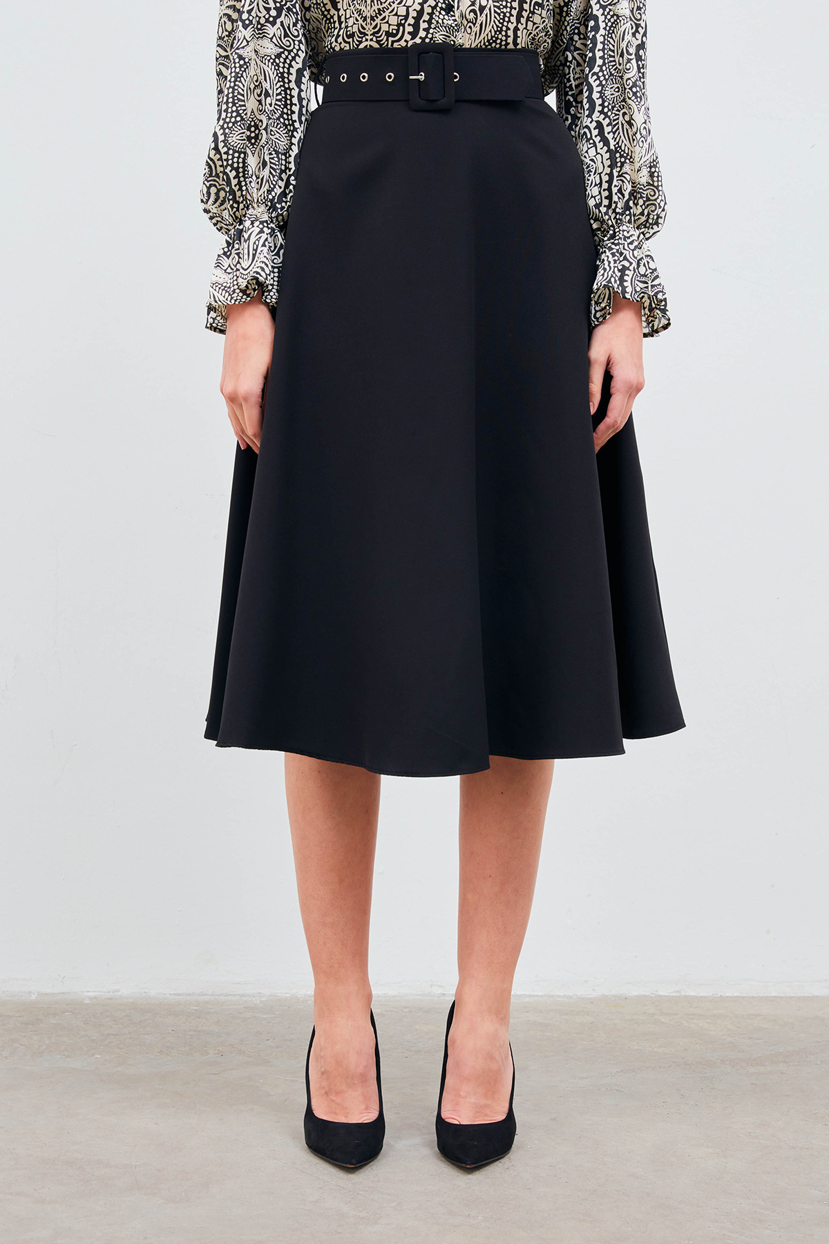 Kemerli kloş etek - SİYAH