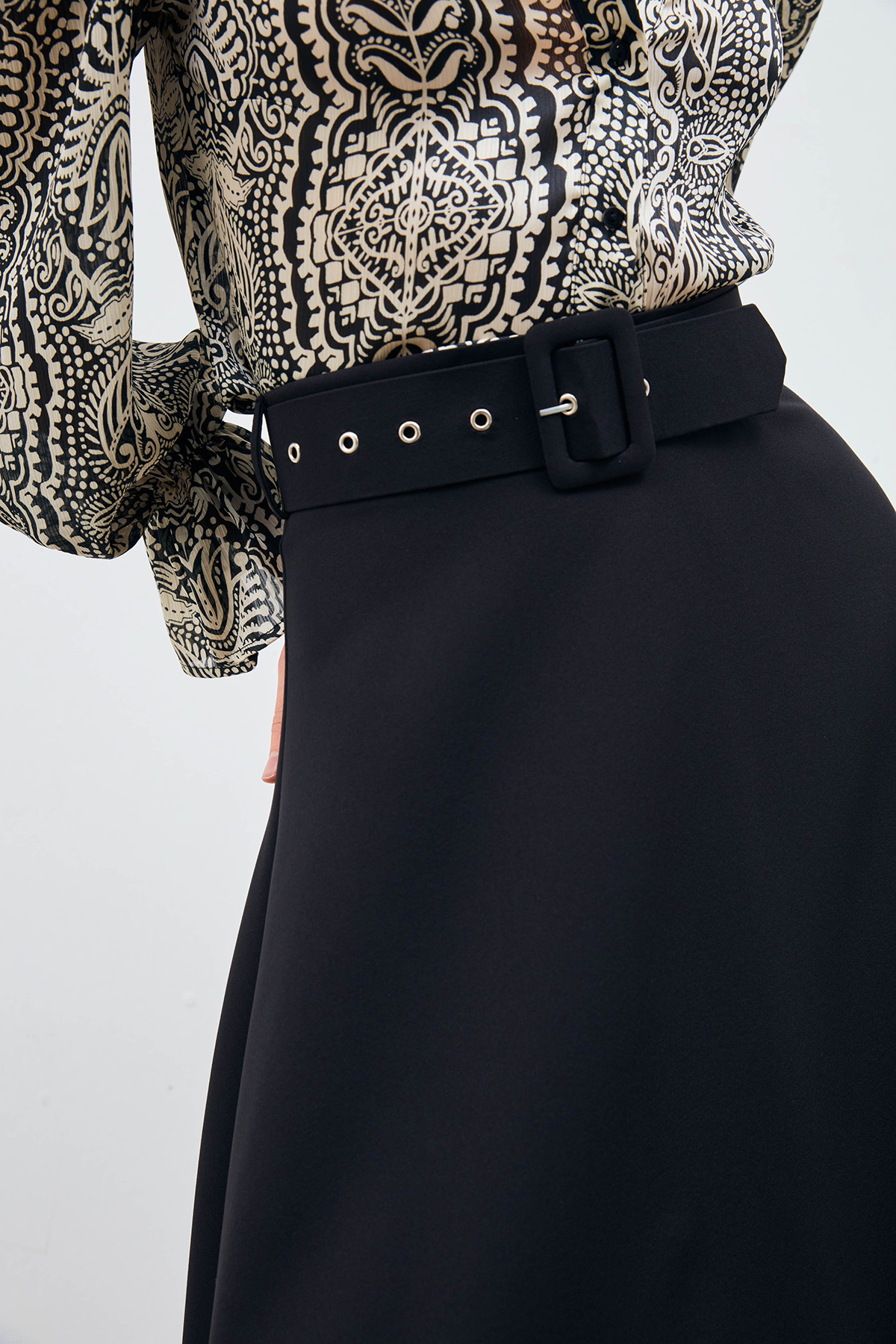 Kemerli kloş etek - SİYAH