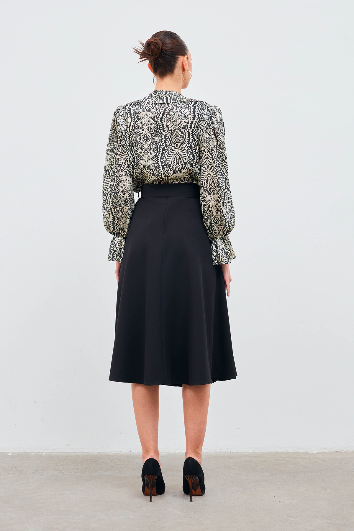 Kemerli kloş etek - SİYAH