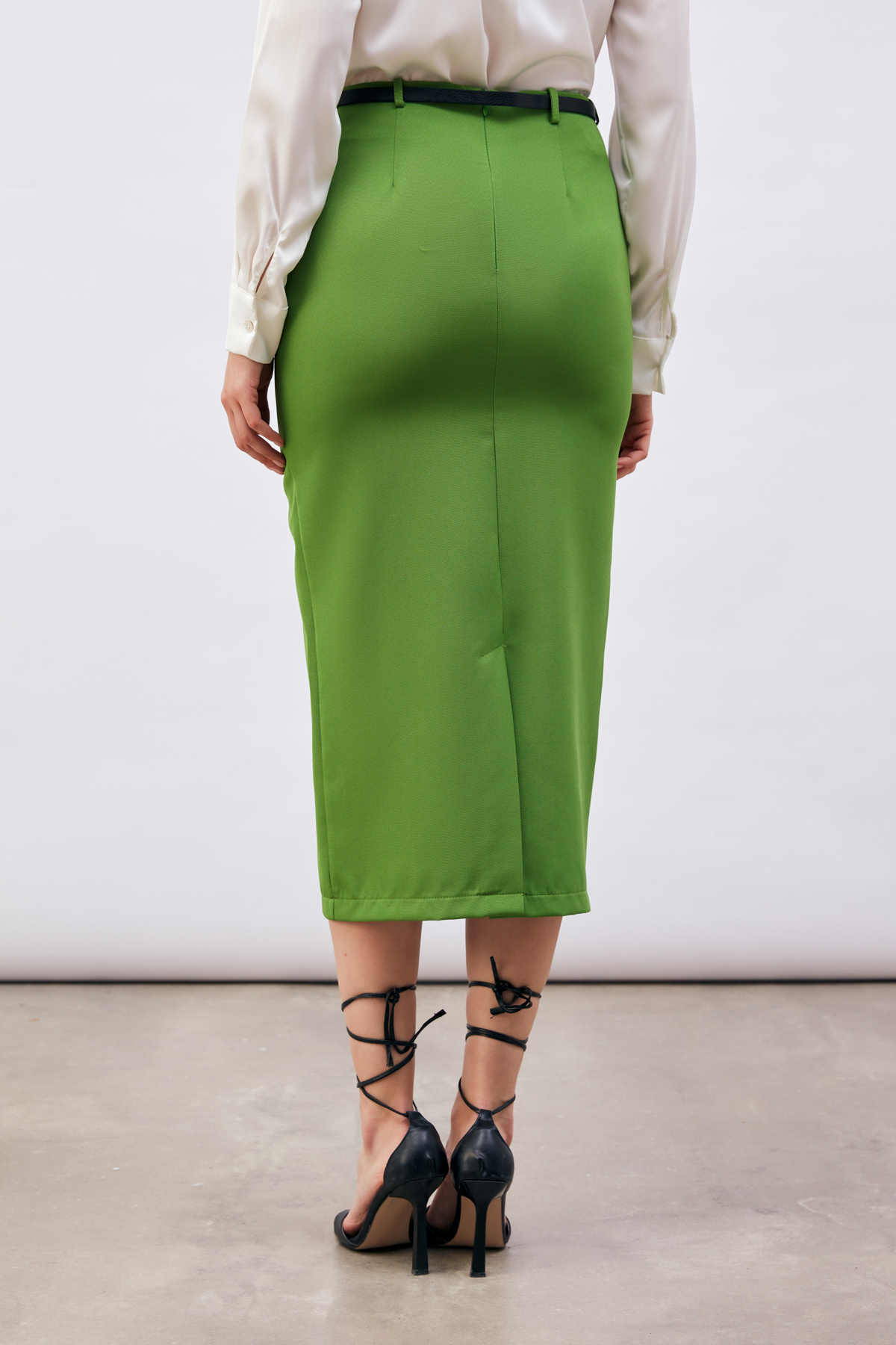 Kemerli Midi Boy Kalem Etek - AÇIK YEŞİL