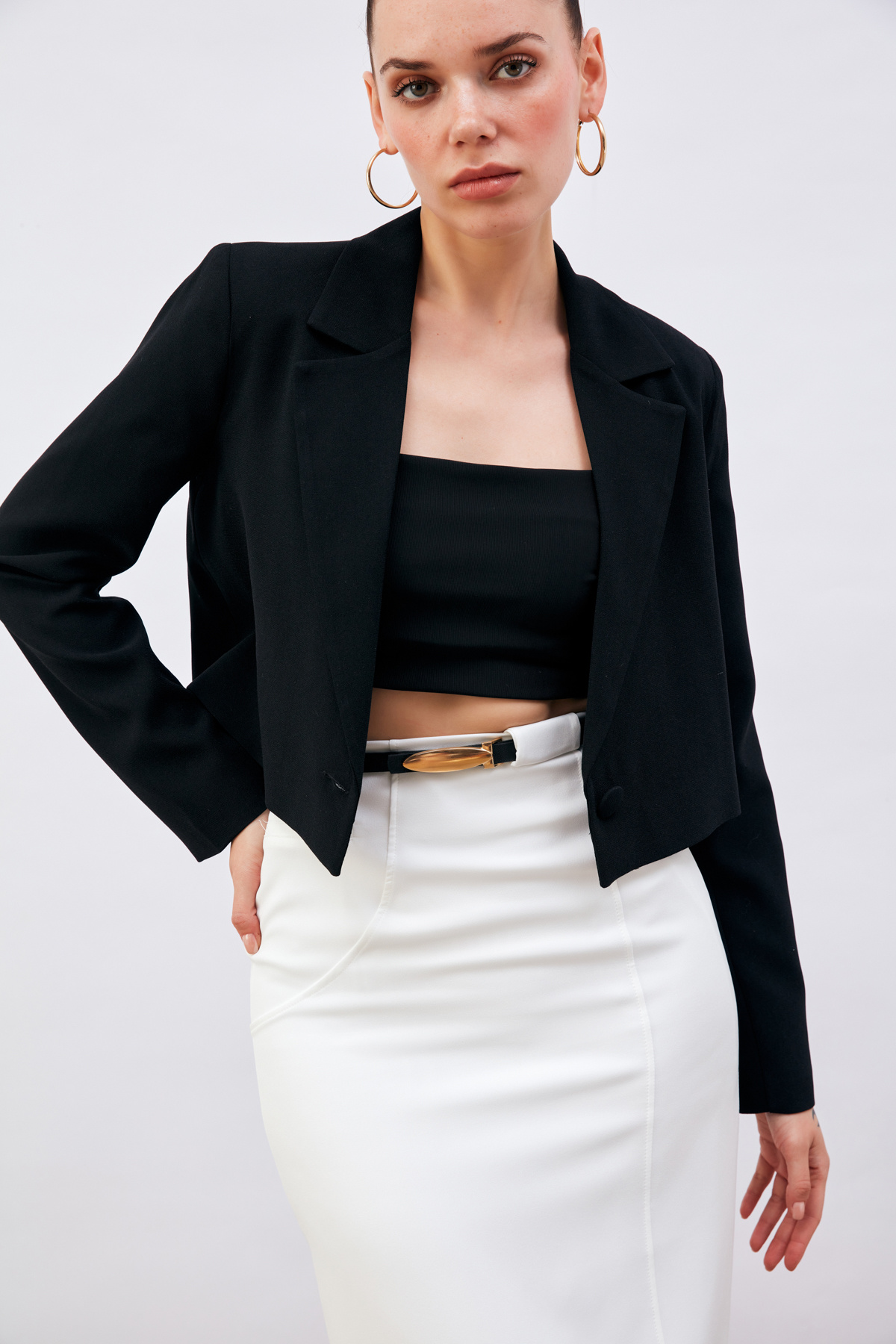 Kemerli Midi Boy Kalem Etek - EKRU