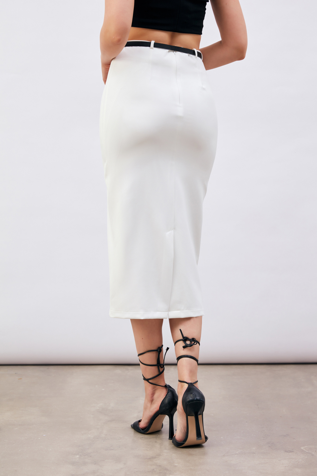 Kemerli Midi Boy Kalem Etek - EKRU