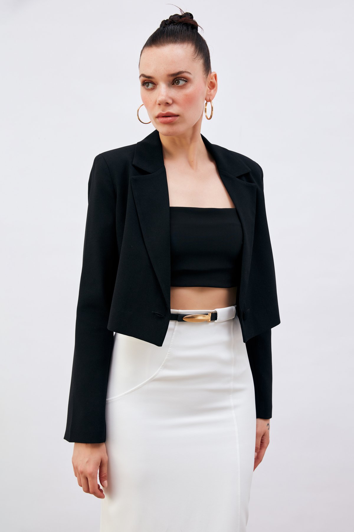 Kemerli Midi Boy Kalem Etek - EKRU