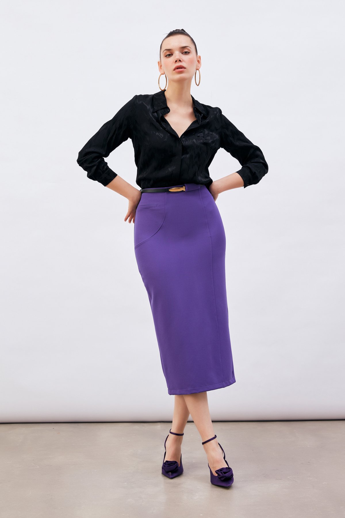 Kemerli Midi Boy Kalem Etek - MOR