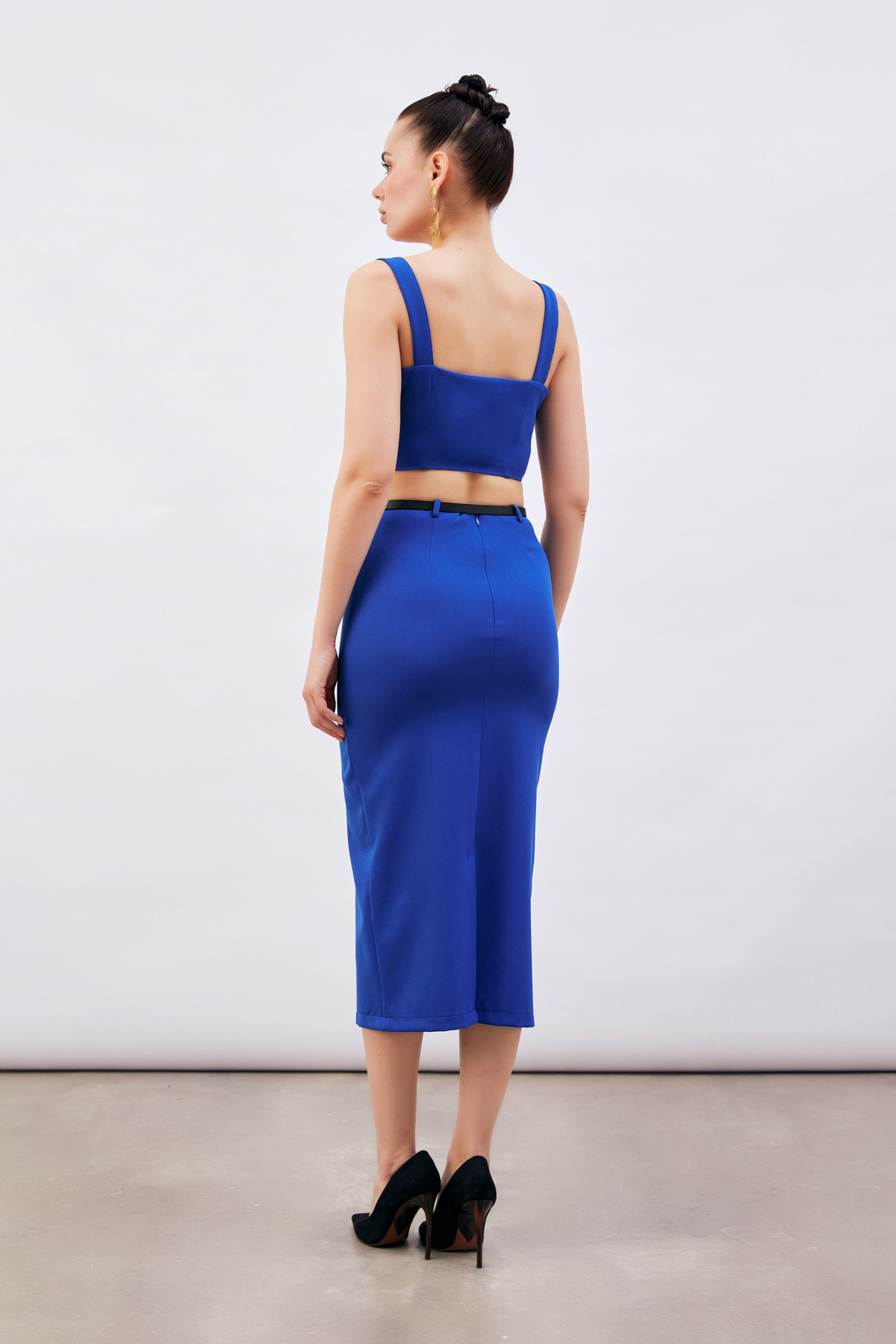 Kemerli Midi Boy Kalem Etek - SAX MAVİ