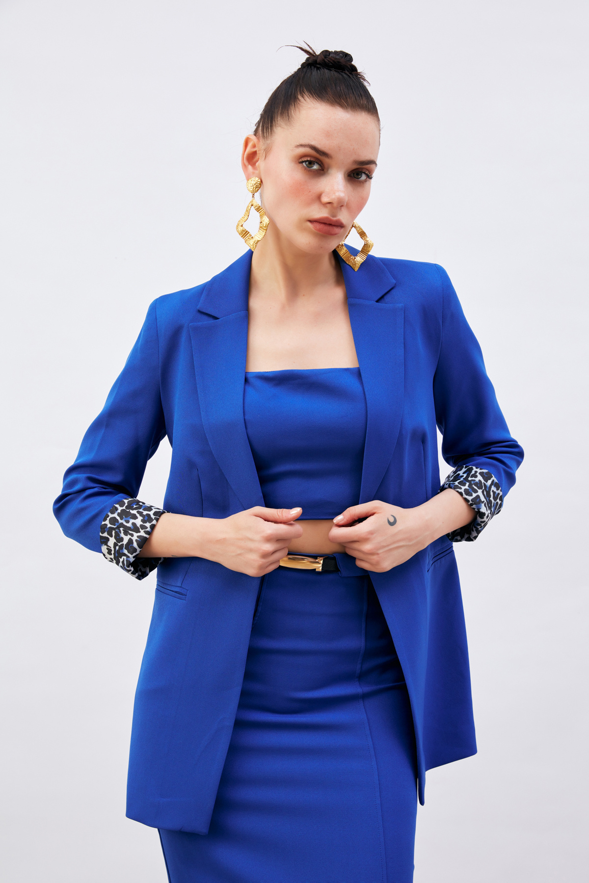 Kemerli Midi Boy Kalem Etek - SAX MAVİ