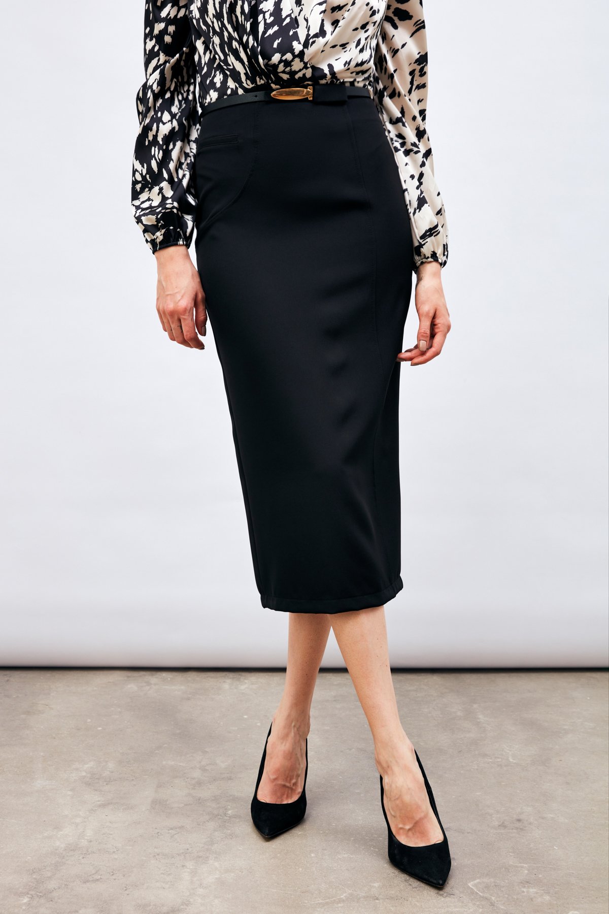 Kemerli Midi Boy Kalem Etek - SİYAH