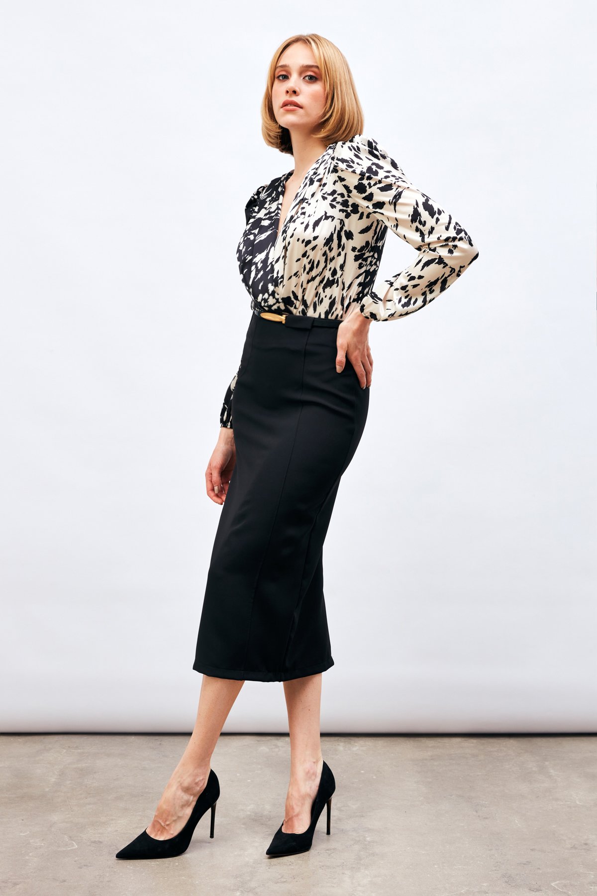 Kemerli Midi Boy Kalem Etek - SİYAH