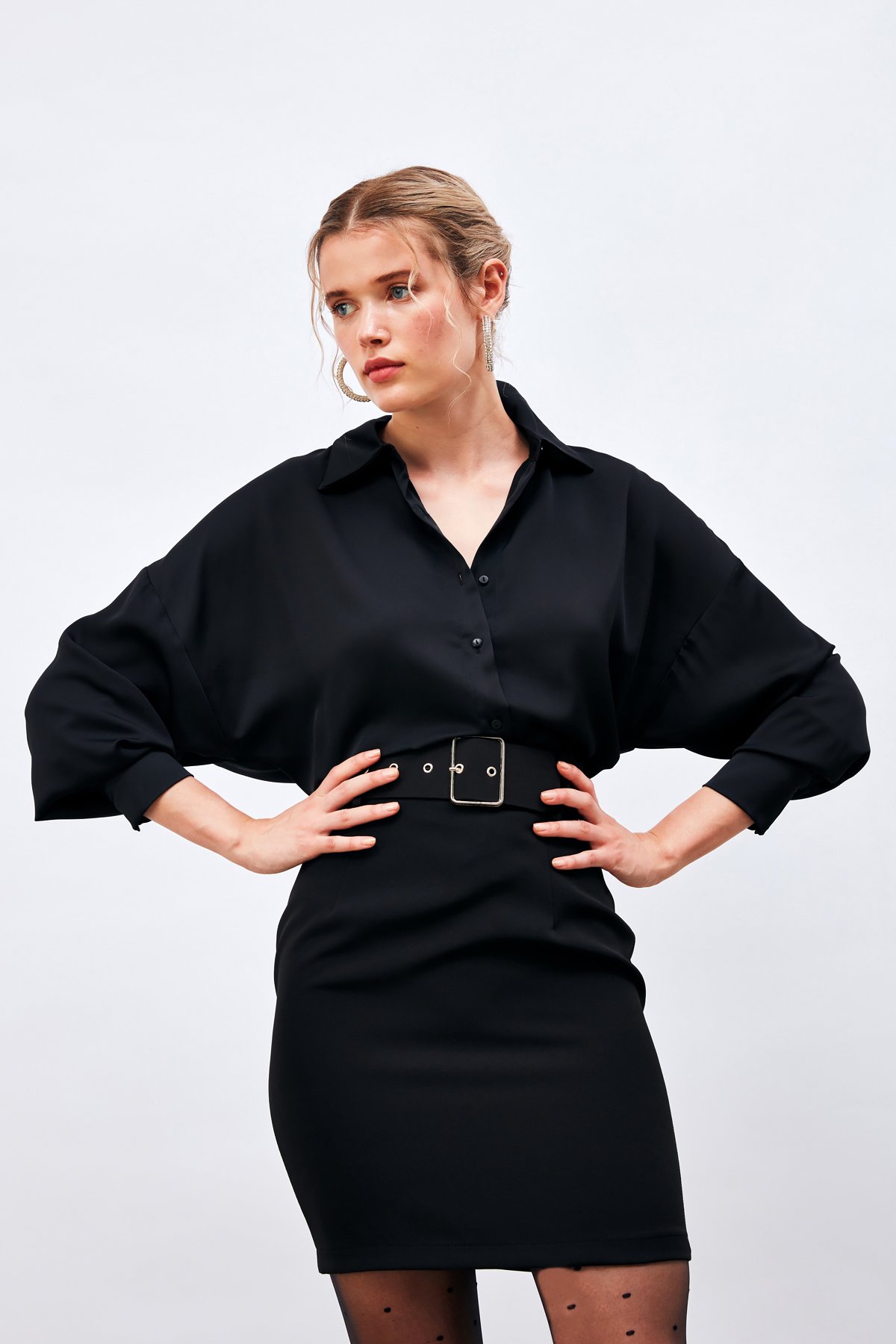 Belted Mini Skirt - BLACK