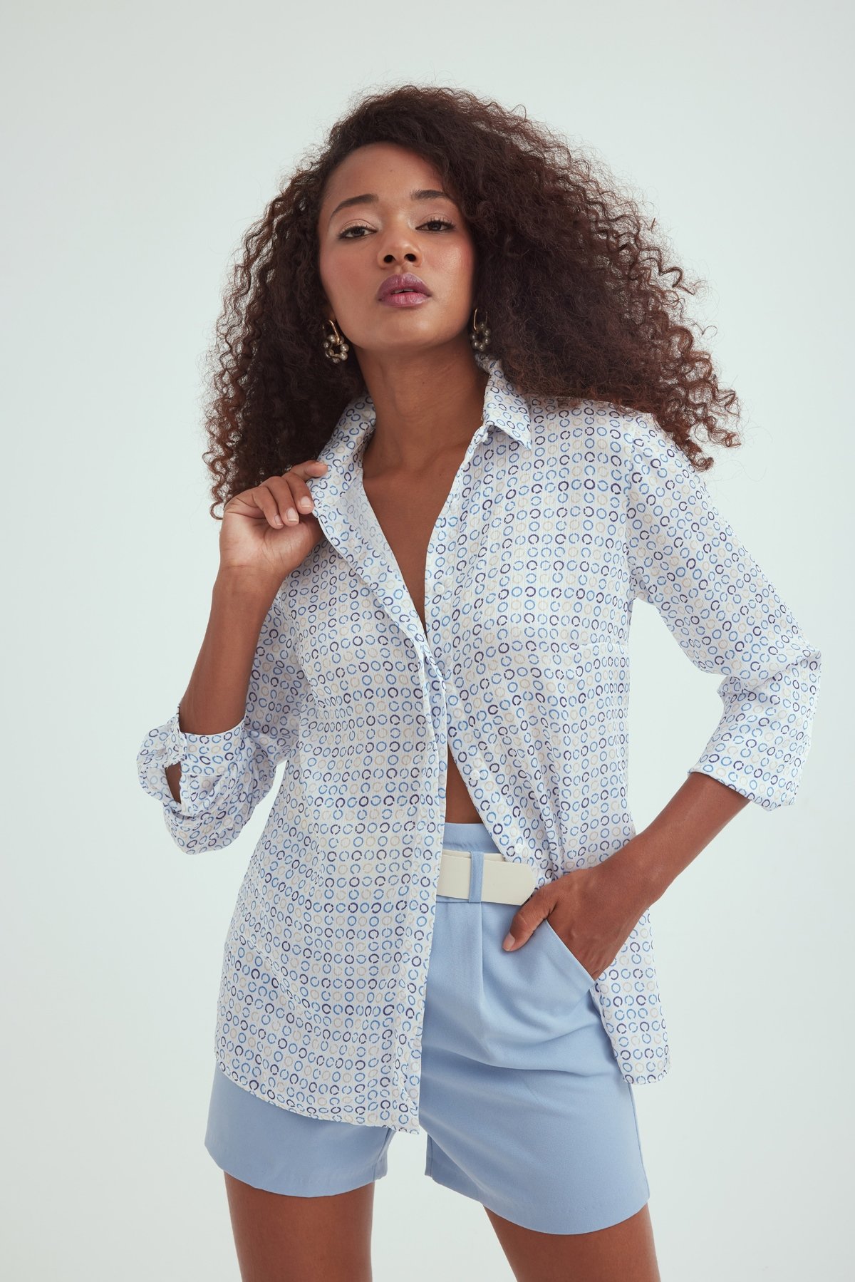 Kemerli mini şort - MAVİ