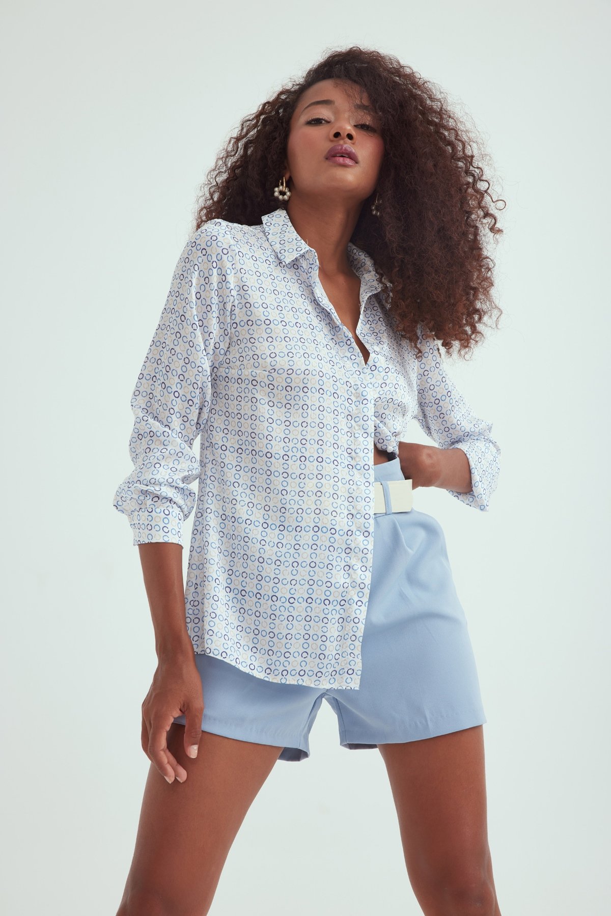 Kemerli mini şort - MAVİ