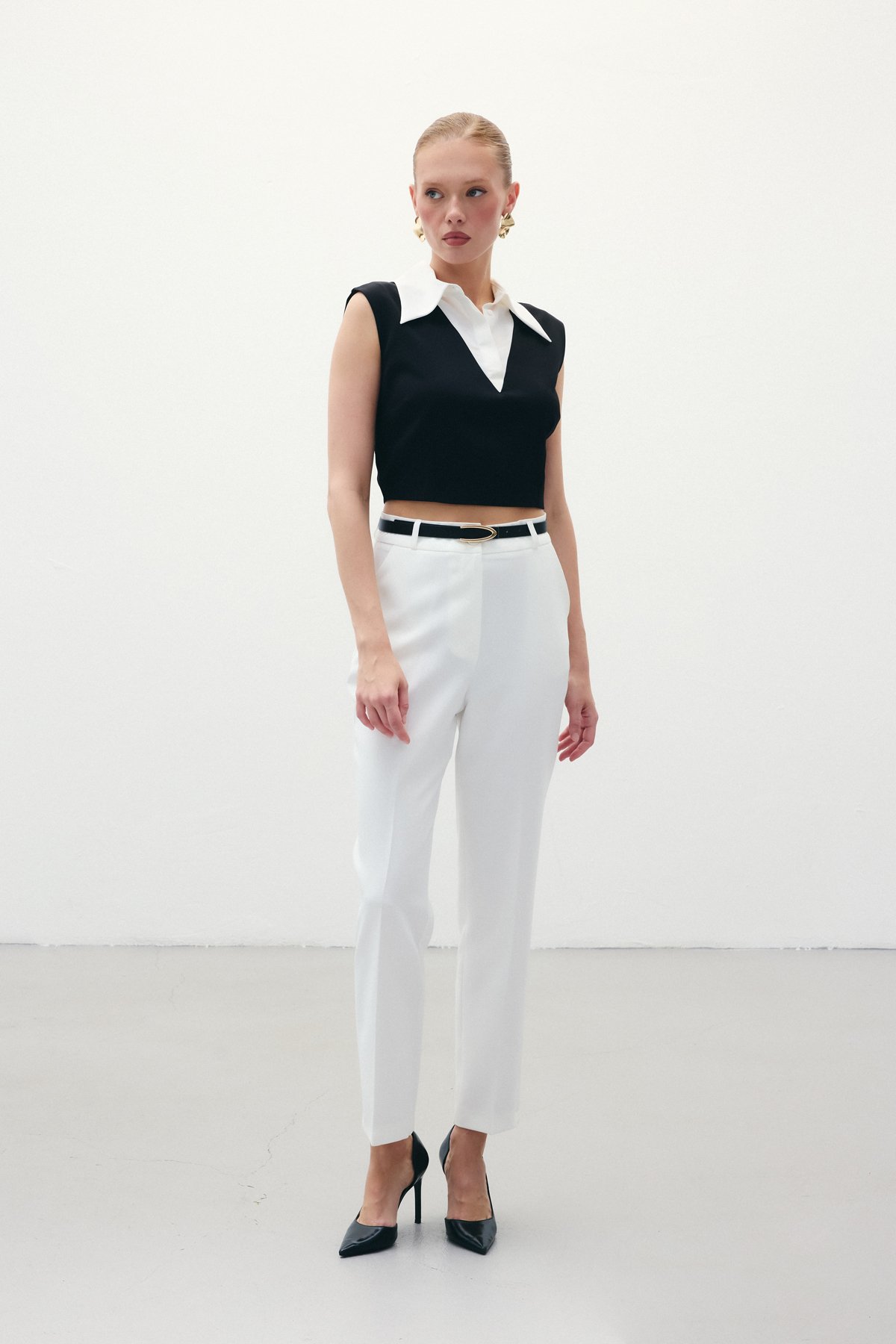 Kemerli Pantolon - Ekru